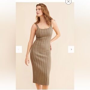 FP Beach by Free People Ribbed Knit Maxi Dress Tan Brown Sleeveless Bodycon L